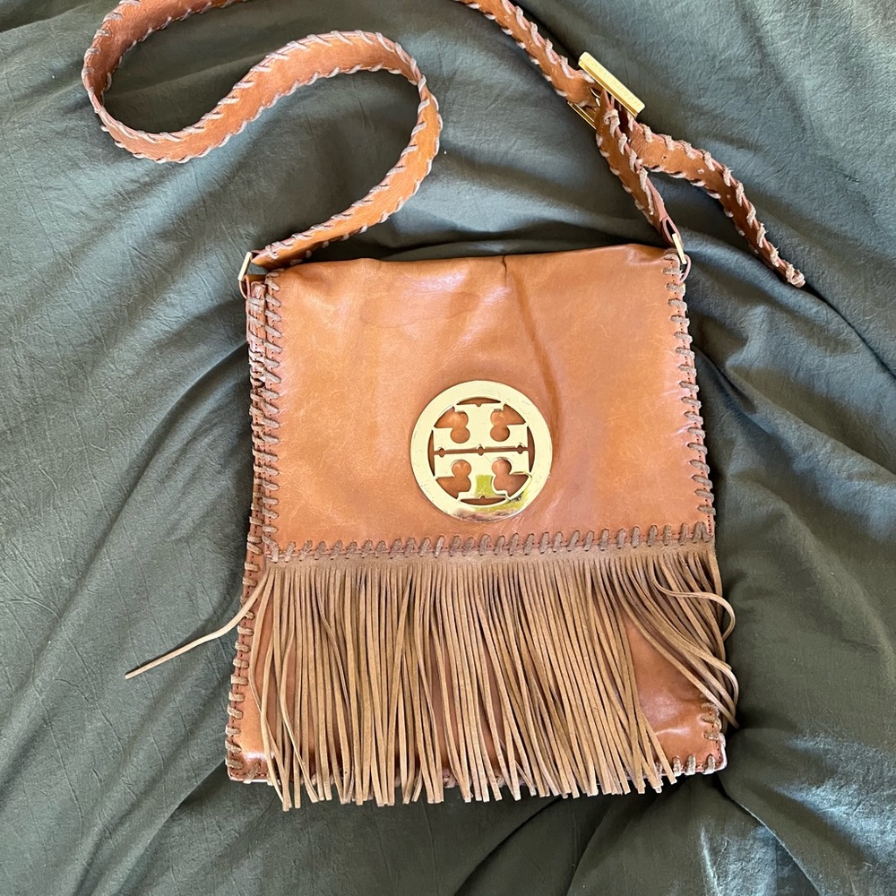 Tory Burch Tan Leather Satchel with Fringe